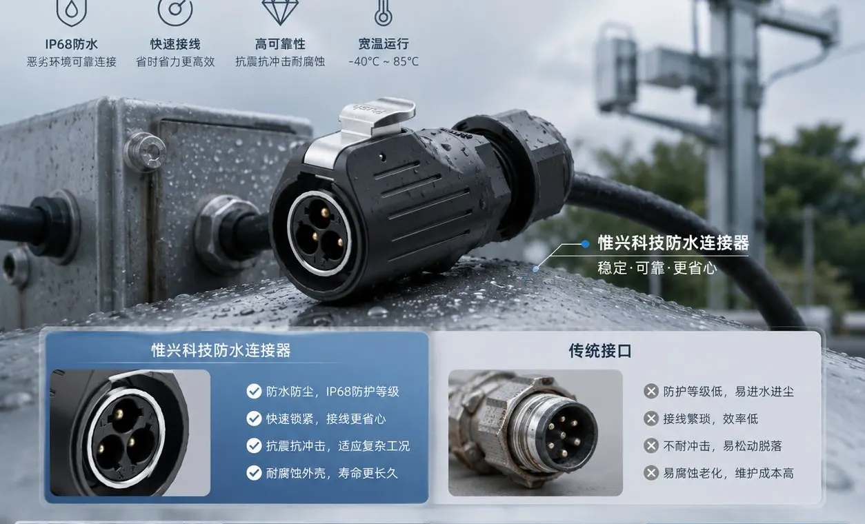 惟兴科技防水连接器：从接线省心到长期稳定，户外与工业场景的选型思路
