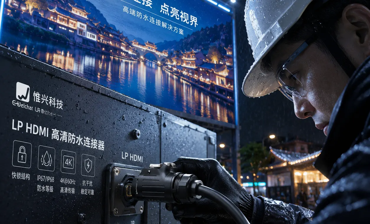 户外大屏连接难题怎么破?惟兴科技LP HDMI高清防水连接器给出答案